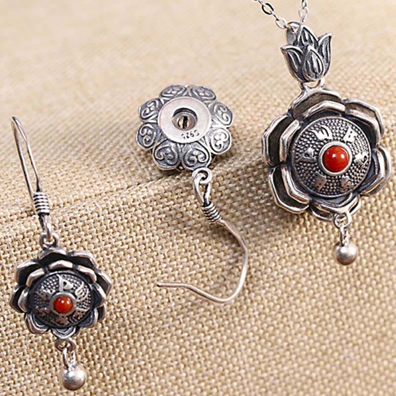 Collier pendentif et boucles d'oreilles en argent sterling 925 avec Buddha Stones Om Mani Padme Hum Lotus Peace - image 8