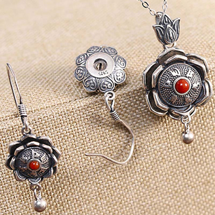 Collier pendentif et boucles d'oreilles en argent sterling 925 avec Buddha Stones Om Mani Padme Hum Lotus Peace - image 8
