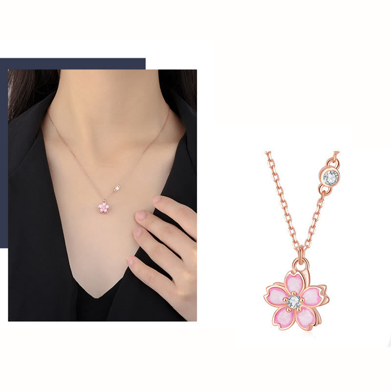 Collier avec pendentif rotatif en argent sterling 925 en forme de fleur de cerisier avec Buddha Stones