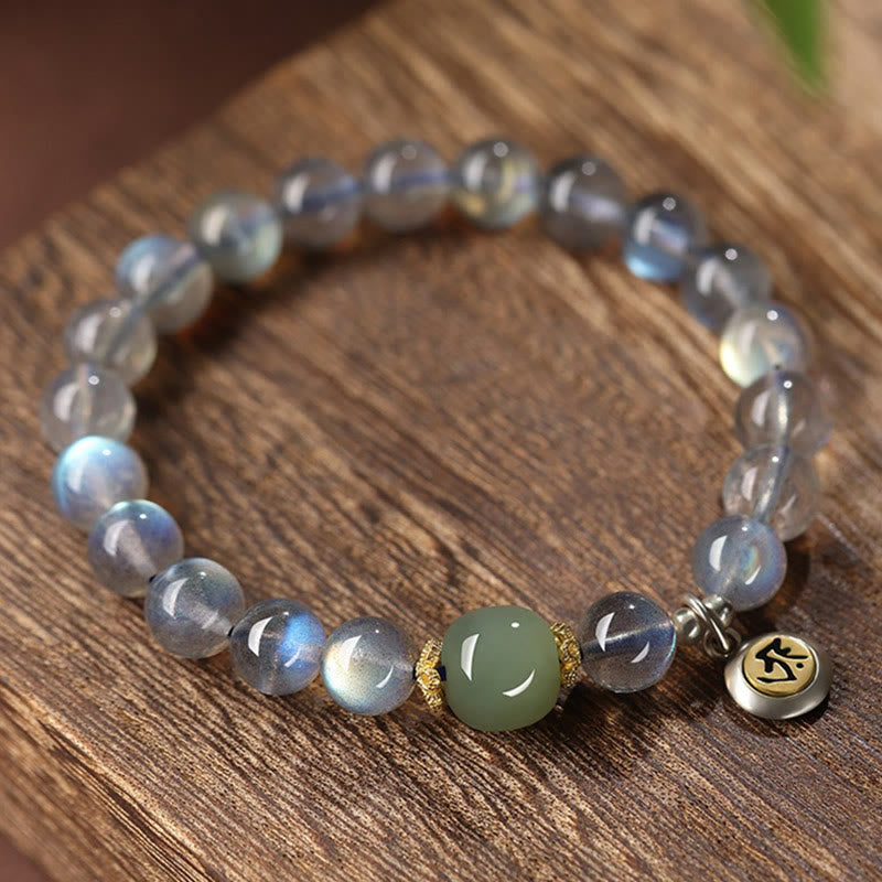 Bracelet en argent sterling 925 Buddha Stones du zodiaque chinois, pierre de lune naturelle et jade Hetian, symbole positif - image 1
