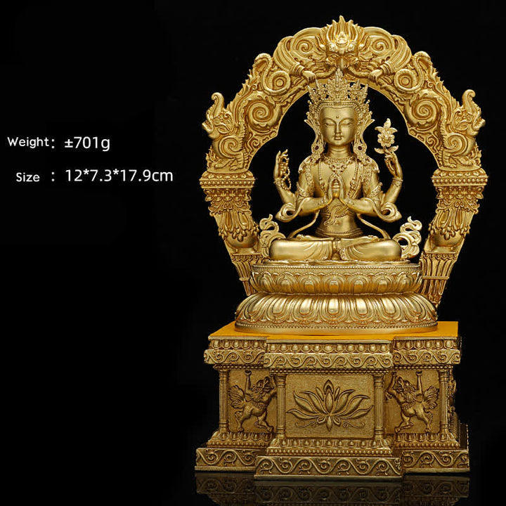Figurine de Bouddha de médecine Amitabha Shakyamuni Statue de sérénité en cuivre Décoration de la maison - Avalokitesvara à quatre bras et socle de 10 cm - image 13