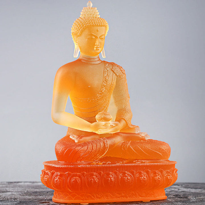 Buddha Stones Figurine de Bouddha faite à la main Pièce d'art Liuli Statue de sérénité Décoration d'offrande pour la maison