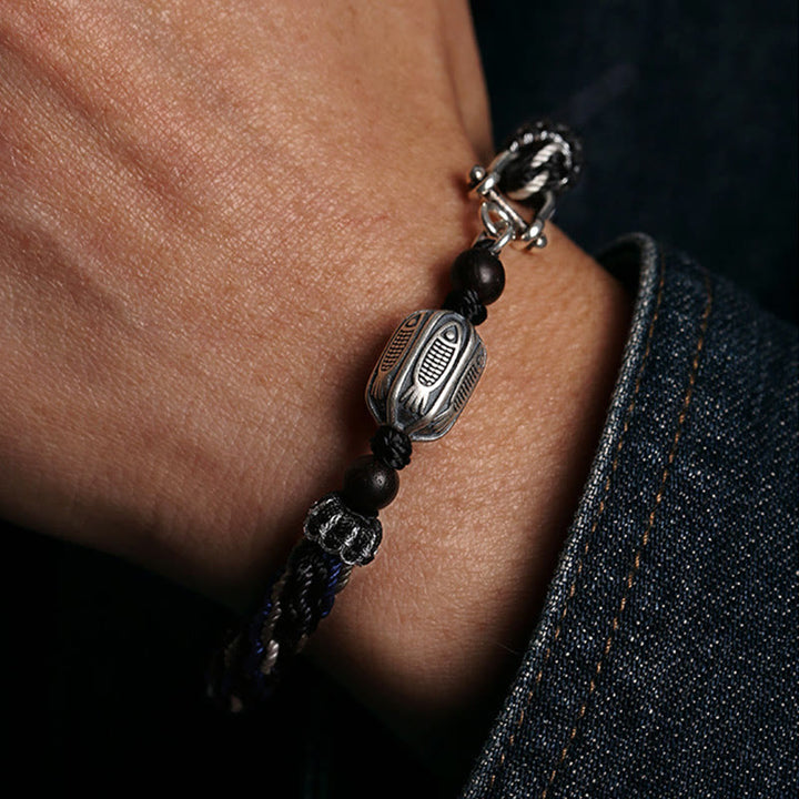 Buddha Stones tressé en argent sterling 925 avec nœud de réincarnation et poisson koï