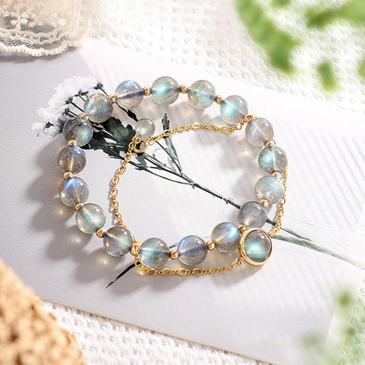 Bracelet de guérison et d'amour en pierre de lune naturelle plaqué or 14 carats de Buddha Stones