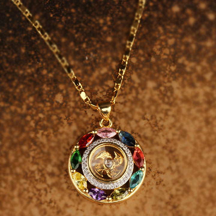 Collier pendentif en Buddha Stones colorées en cuivre et zircon pour la richesse et la chance