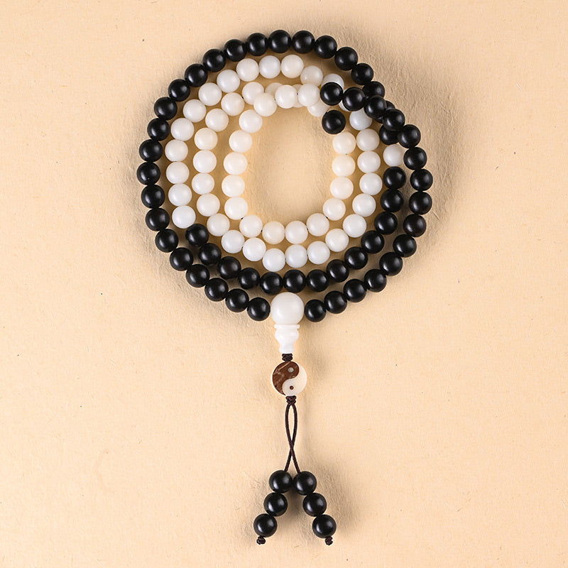 Collier Mala de protection Yin-Yang en ébène avec Buddha Stones