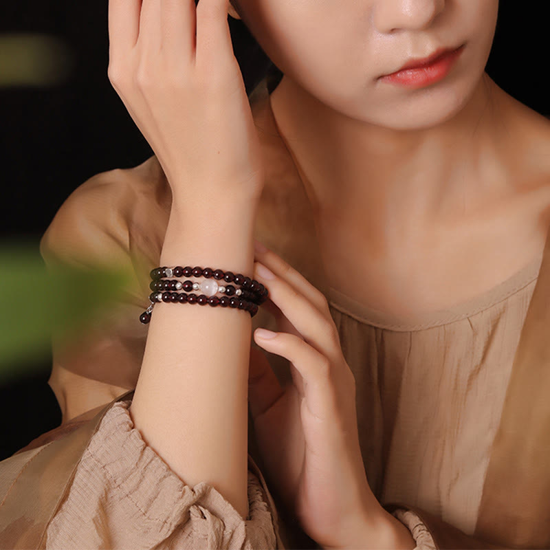 Bracelet triple tour en argent sterling 925 avec protection œil de chat et grenat naturel Buddha Stones - image 4