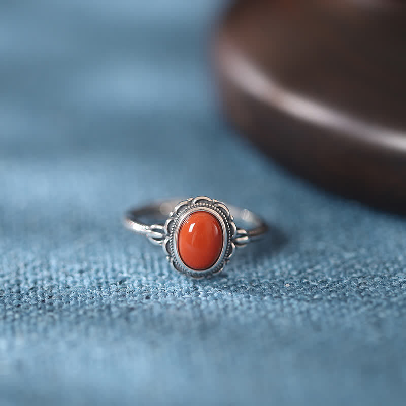 Bague de protection en argent sterling 925 avec agate rouge turquoise tibétaine - Agate rouge - image 11