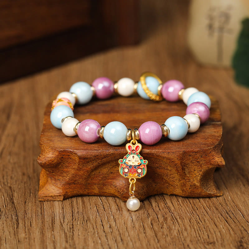 Buddha Stones Tibétain Zakiram Déesse de la Richesse Lapin Tête de Lion Charme Liuli Verre Encens Cendres Perle de Porcelaine Bracelet de Protection
