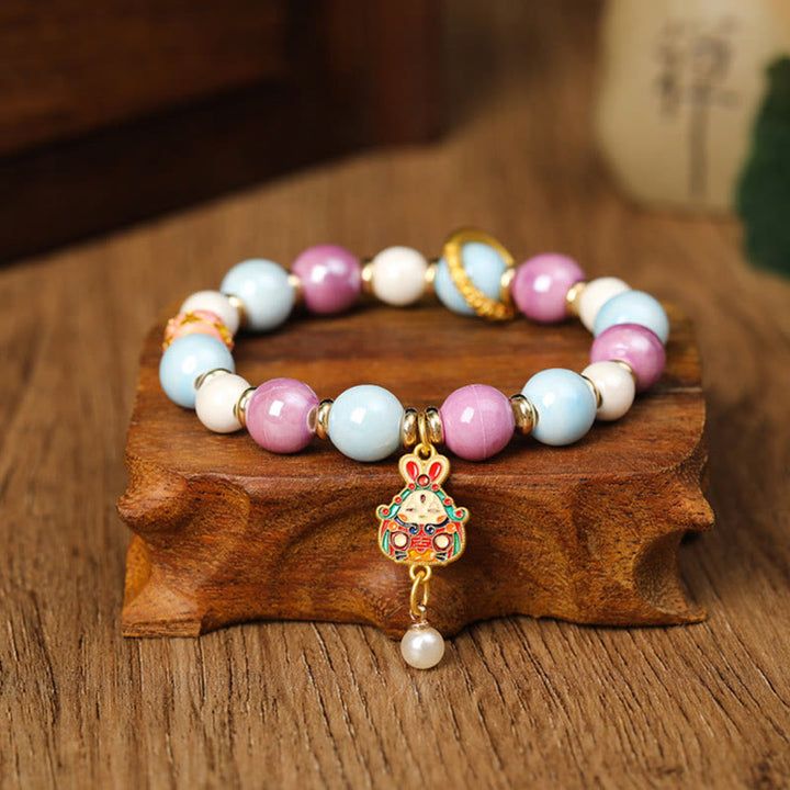 Buddha Stones Tibétain Zakiram Déesse de la Richesse Lapin Tête de Lion Charme Liuli Verre Encens Cendres Perle de Porcelaine Bracelet de Protection