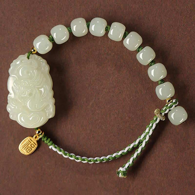 Bracelet porte-bonheur en argent sterling 925 avec jade Hetian et signe du zodiaque chinois