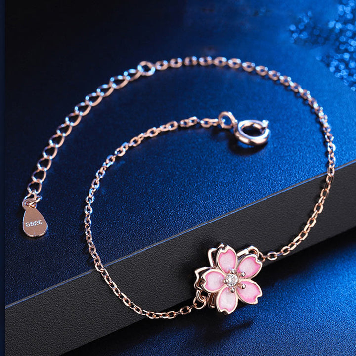 Bracelet chaîne de bénédiction en argent sterling 925 Buddha Stones et anneau rotatif