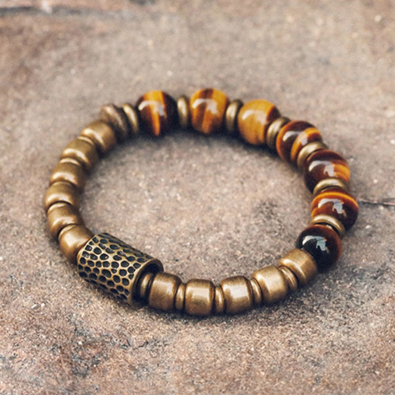 Bracelet de protection en cuivre avec pierre œil de tigre et Buddha Stones - 17-17,5 cm - image 0