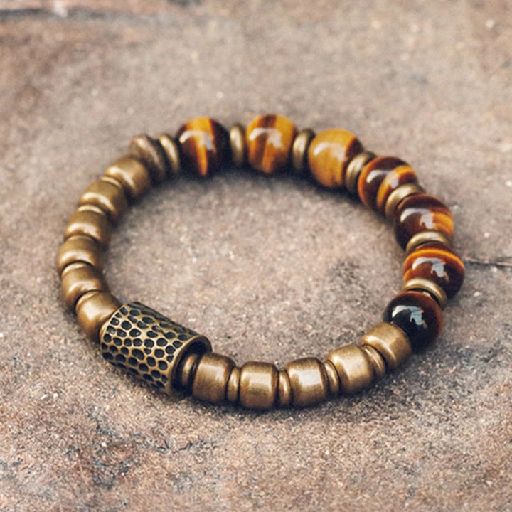 Bracelet de protection en cuivre avec pierre œil de tigre et Buddha Stones