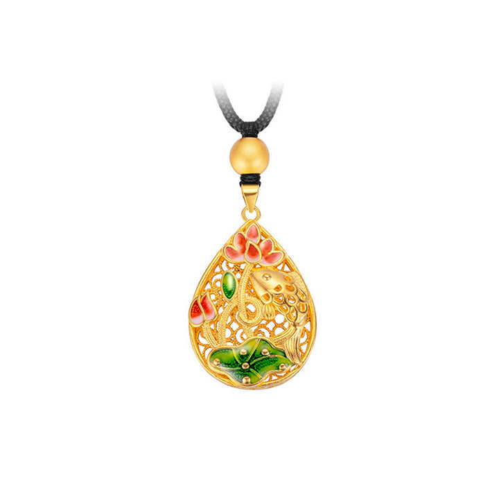 Collier pendentif porte-bonheur en cuivre avec Buddha Stones et poisson Koi, fleur de lotus et feuille - image 8