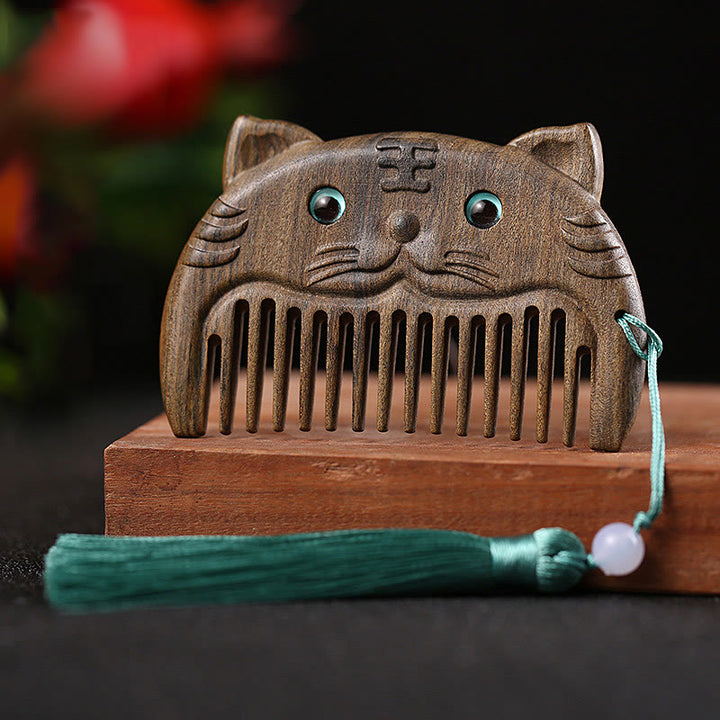 Mini peigne portable en bois de santal vert avec symbole du zodiaque chinois