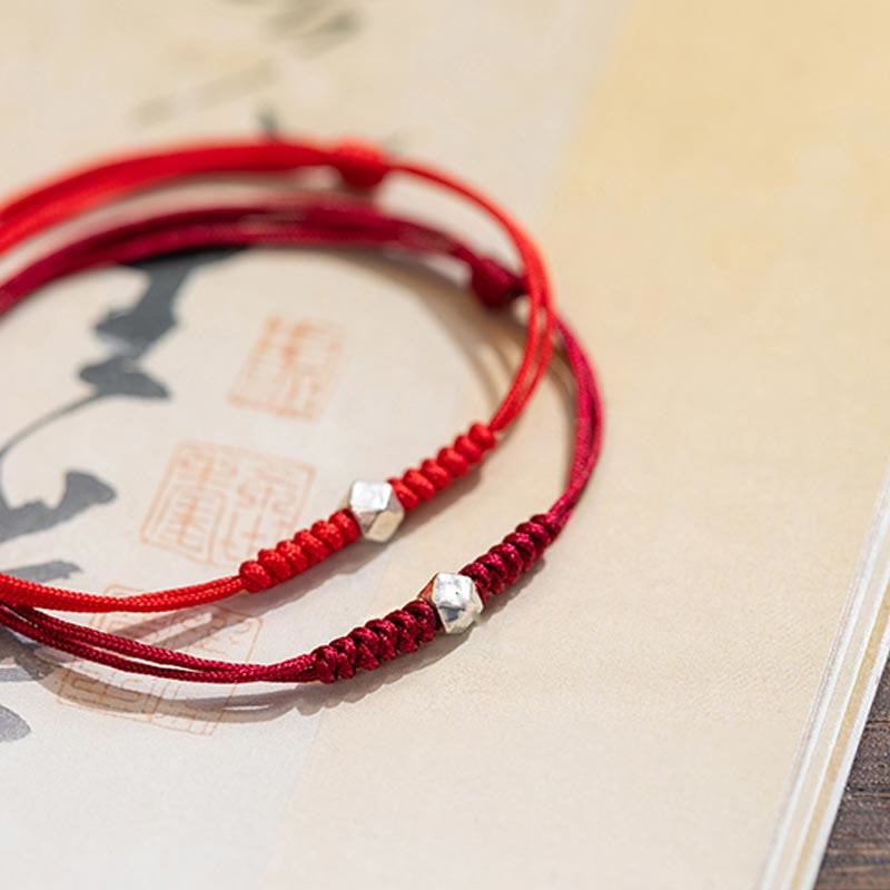 Bracelet tressé en argent sterling 925 avec perles porte-bonheur et protection en fil rouge avec Buddha Stones