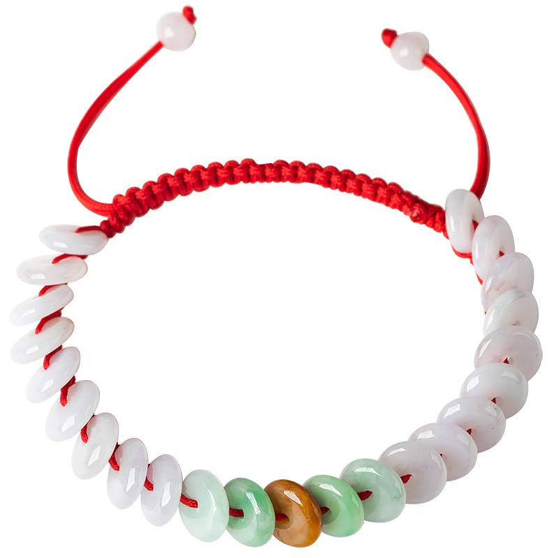 Bracelet tissé en fil rouge porte-bonheur en jade rond avec Buddha Stones