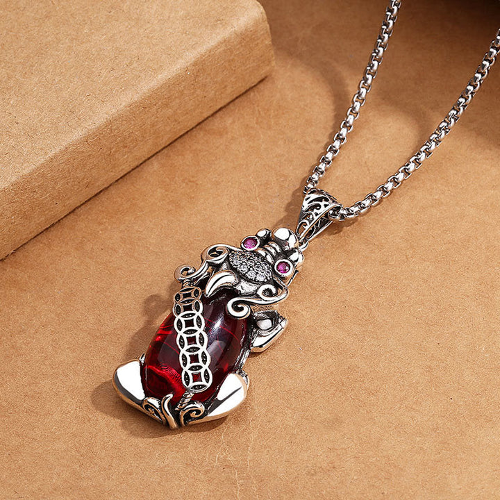 Collier pendentif en cuivre avec Buddha Stones PiXiu Grenat et pièce de monnaie en cuivre - image 2