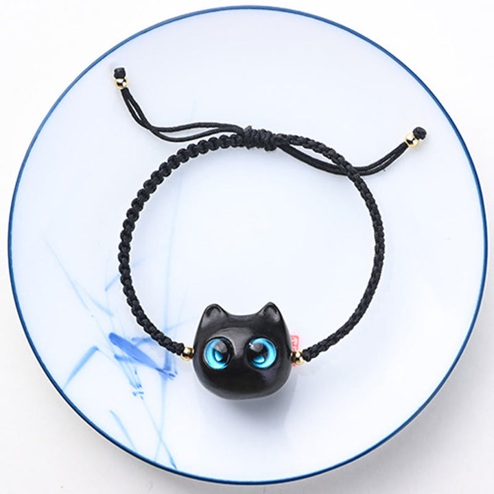 Bracelet tressé en bois de santal rouge et ébène avec petites feuilles et Buddha Stones, tête de chat mignonne, protection calme - image 12