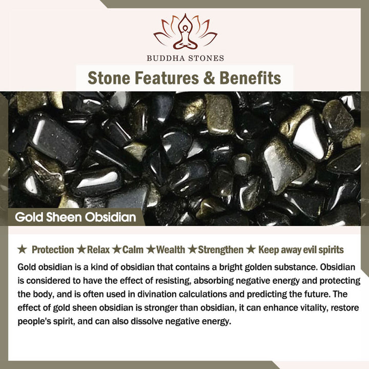 Buddha Stones en obsidienne dorée et brillante avec boucle de paix et pièce de cuivre Pixiu