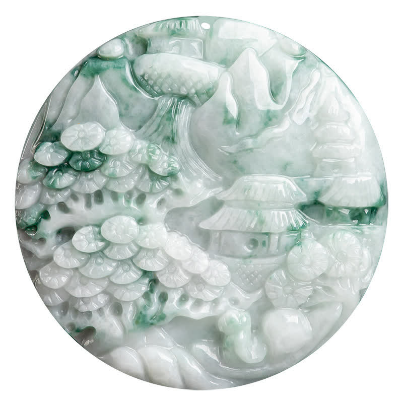 Collier en jade Buddha Stones et paysage de montagne