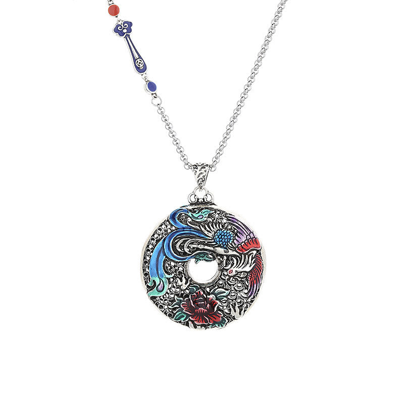Collier avec pendentif en Buddha Stones, phénix, pivoine, protection de la chance