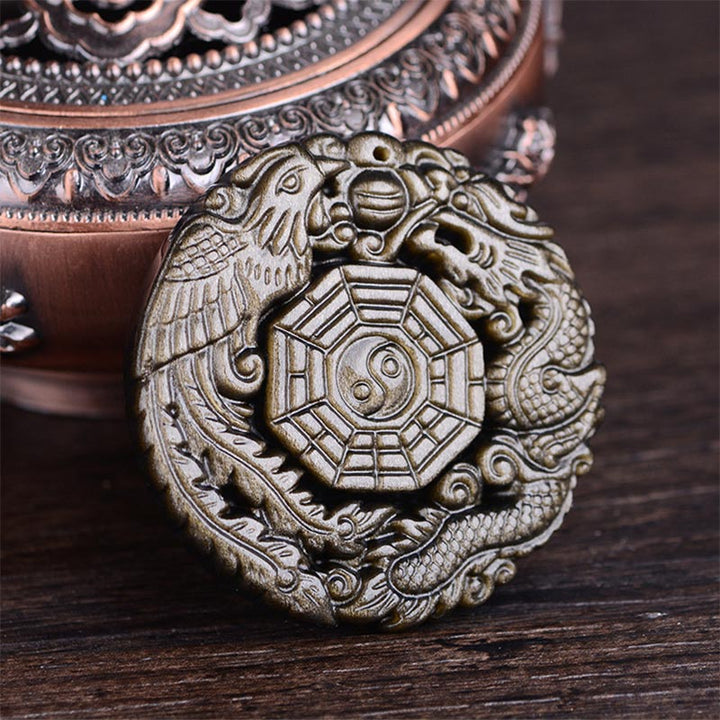 Collier avec pendentif en obsidienne dorée et Buddha Stones