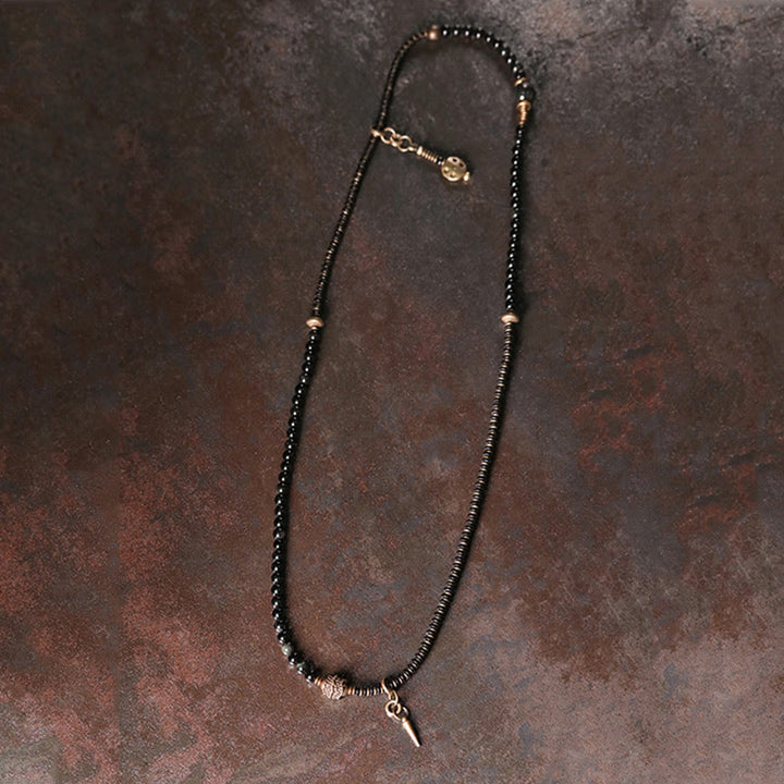 Bracelet multicouche positif en cuivre et bois d'ébène avec Buddha Stones arc-en-ciel obsidienne