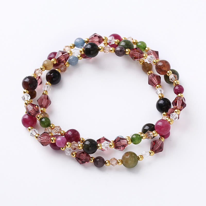Buddha Stones double tour en tourmaline naturelle, quartz fraise, améthyste, paix et sagesse