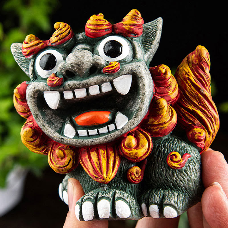 Buddha Stones Petite paire de chiens Fu Foo Lion Conjurer le mal Protection Décoration en résine pour la maison