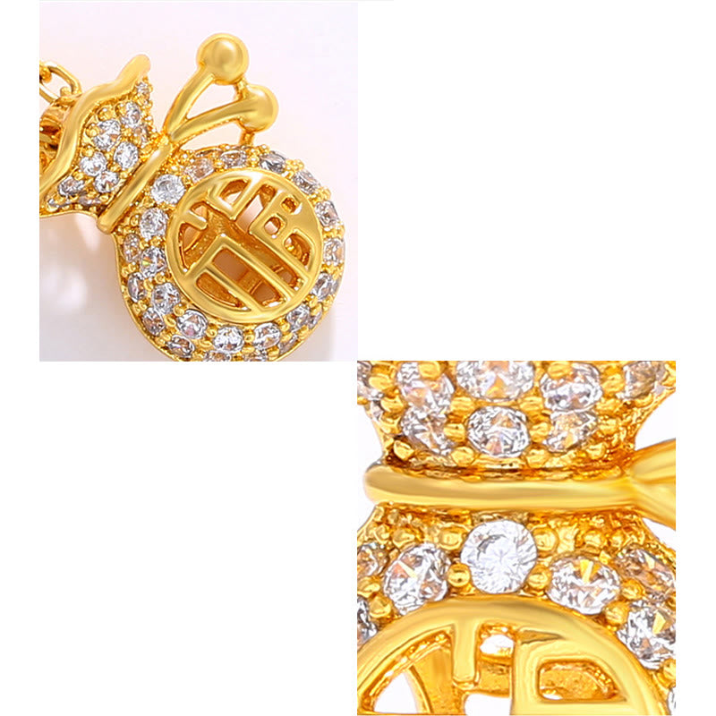 Collier avec pendentif en forme de sac d'argent en plaqué or 24 carats avec personnage Fu
