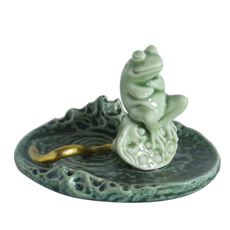 Brûleur d'encens en céramique avec motif de grenouille et de méditation en forme de Buddha Stones