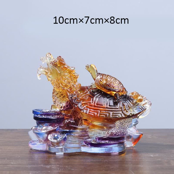 Buddha Stones Feng Shui Dragon Tortue Pièces de monnaie en cristal Liuli fait à la main Pièce d'art porte-bonheur Décoration de bureau à domicile
