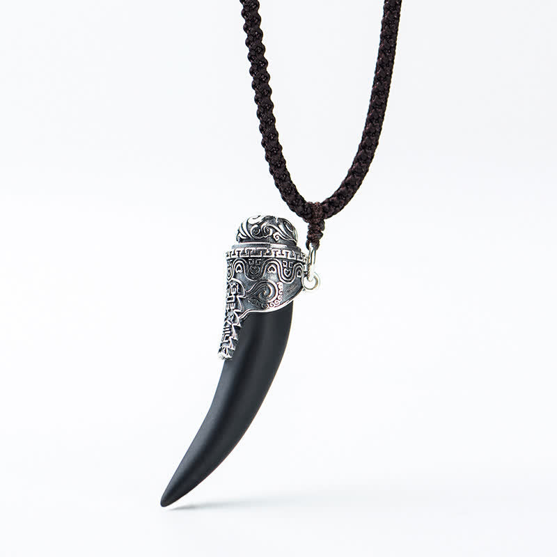 Collier pendentif en argent sterling 925 avec motif de dent de loup en obsidienne noire