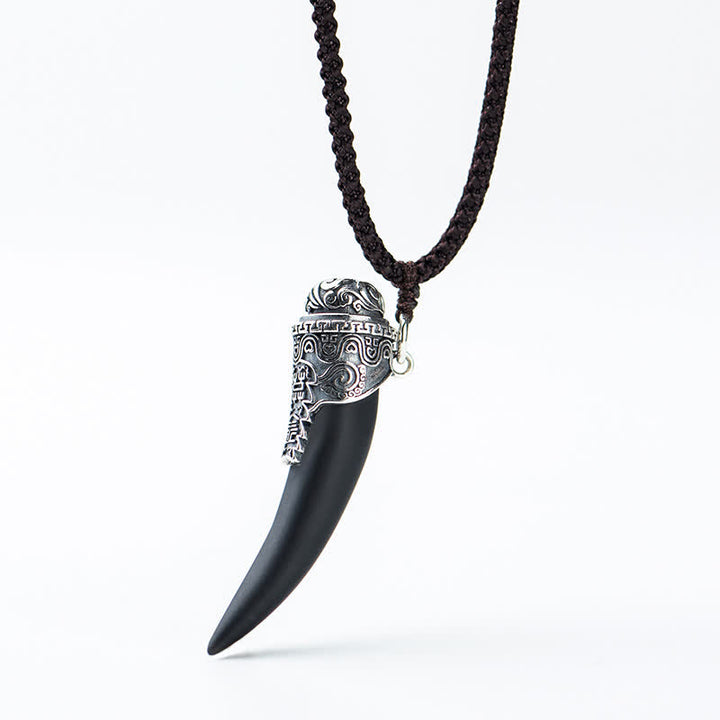 Collier pendentif en argent sterling 925 avec motif de dent de loup en obsidienne noire
