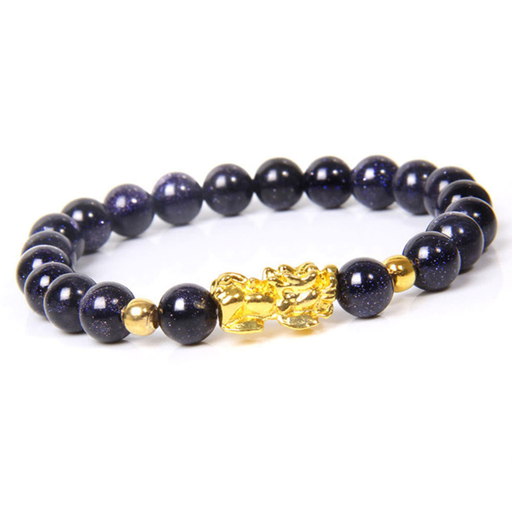 Bracelet Feng Shui en obsidienne Pixiu porte-bonheur Buddha Stones - Grès bleu (Tour de poignet : 15-16 cm) - image 1