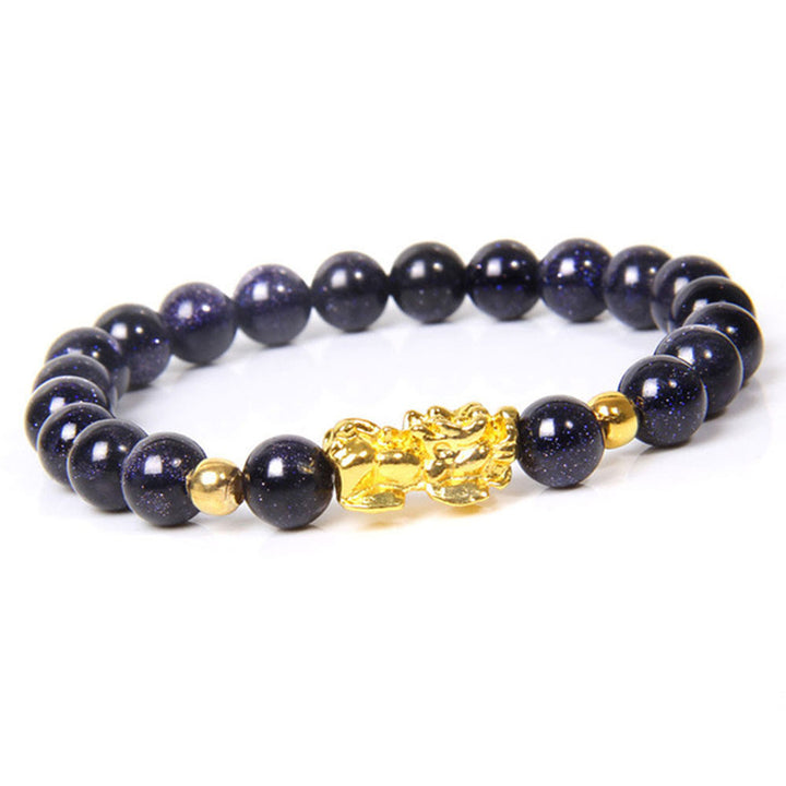 Bracelet Feng Shui en obsidienne Pixiu porte-bonheur Buddha Stones - Grès bleu (Tour de poignet : 15-16 cm) - image 1