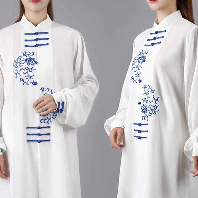 Ensemble de vêtements unisexe avec broderie de fleurs et Buddha Stones pour méditation, prière spirituelle, zen, tai-chi, qigong