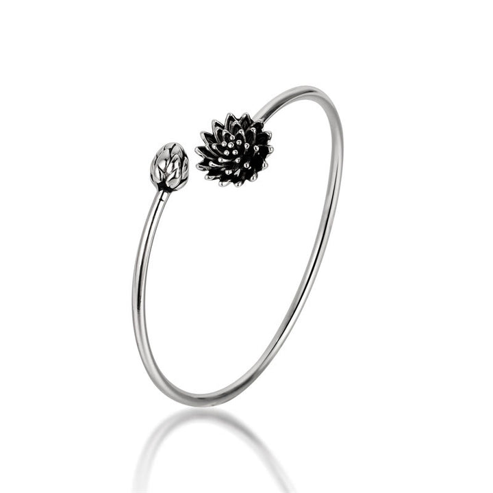 Bracelet d'illumination en cuivre blanc Buddha Stones et lotus rétro