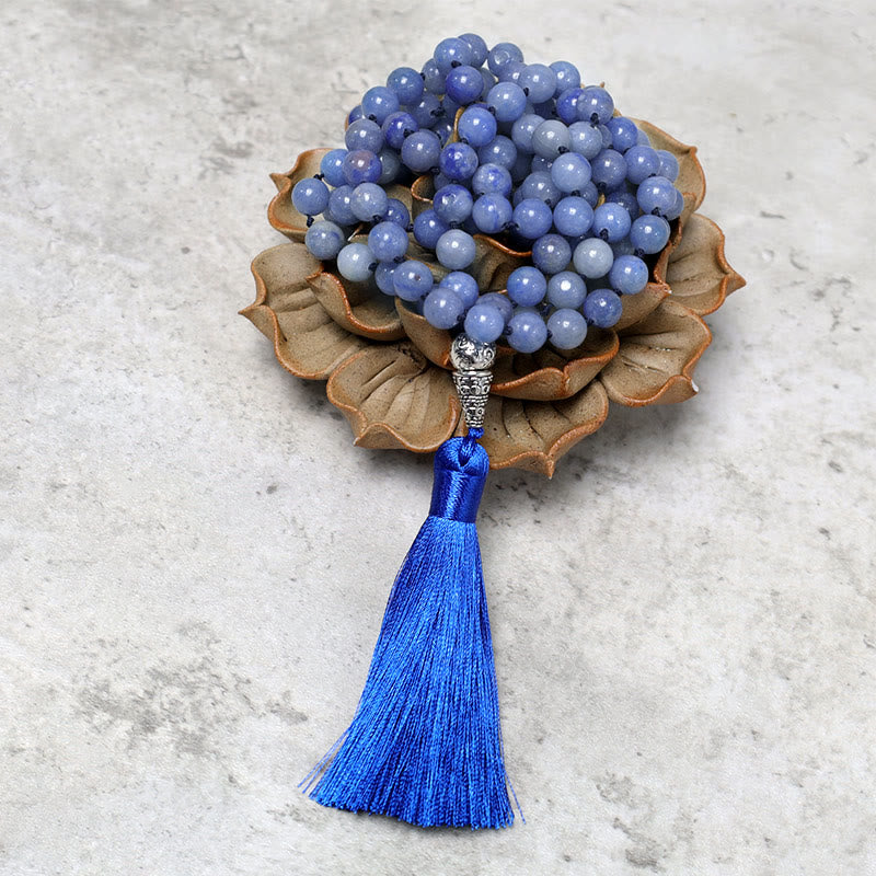 Collier de perles de prière de méditation de yoga en perles d'aventurine bleue de 108 Buddha Stones