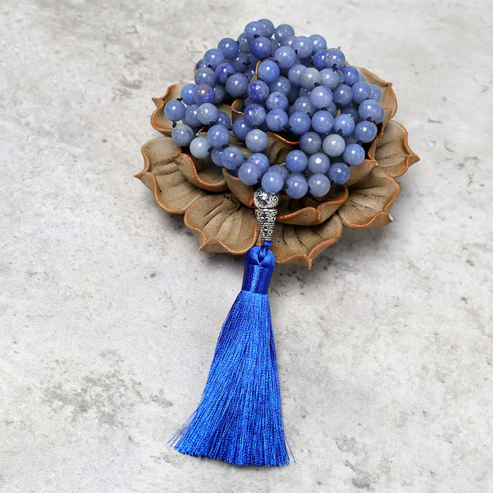 Collier de perles de prière de méditation de yoga en perles d'aventurine bleue de 108 Buddha Stones