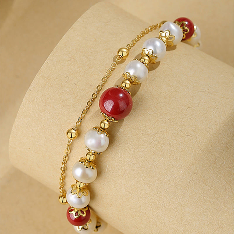 Bracelet à chaîne double couche en argent sterling 925 avec perles de sagesse et cinabre de Buddha Stones - image 7
