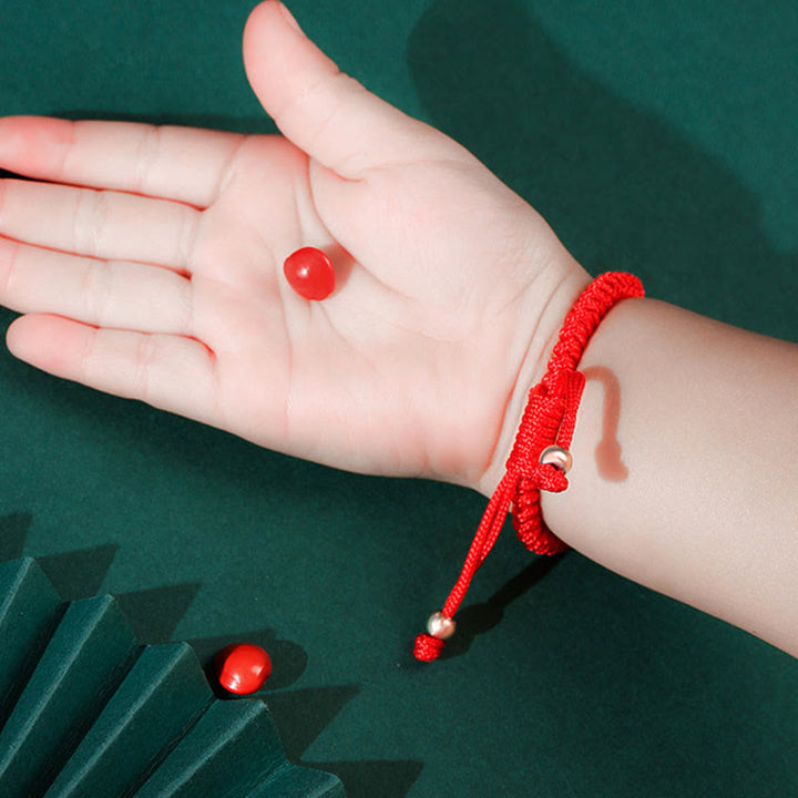 Bracelet tressé pour enfants en argent sterling 999 avec Buddha Stones et nœuds PiXiu Wealth King Kong