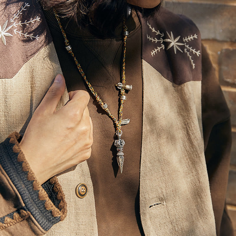 Collier pendentif en argent sterling 925 fait à la main avec Buddha Stones Dorje Vajra Om Mani Padme Hum Feather Strength - image 4