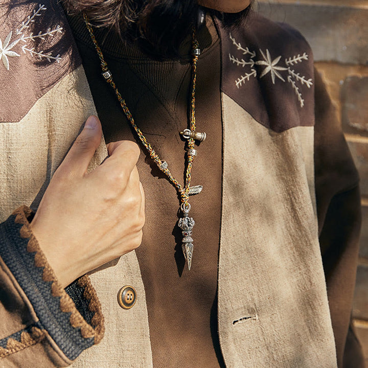 Collier pendentif en argent sterling 925 fait à la main avec Buddha Stones Dorje Vajra Om Mani Padme Hum Feather Strength - image 4