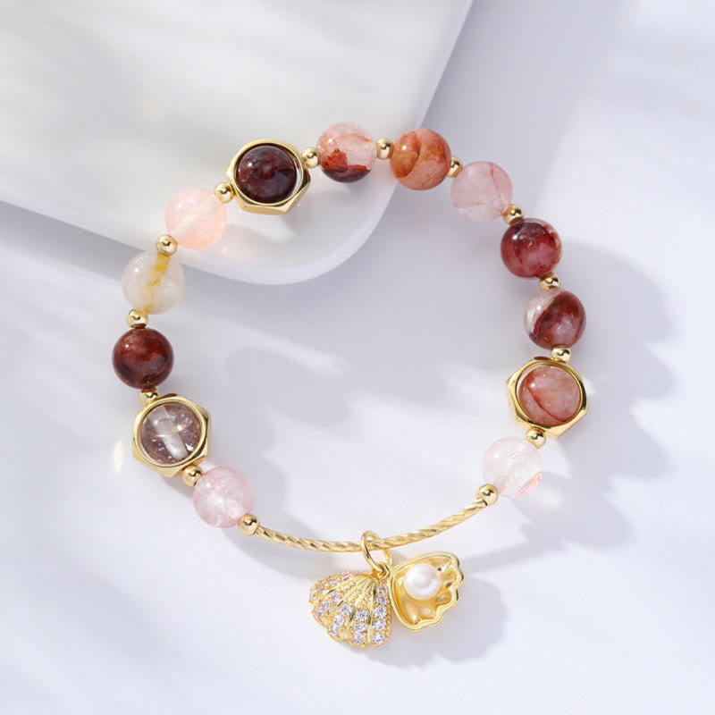 Bracelet de perles de protection en coquillage de quartz rutile coloré naturel de Buddha Stones
