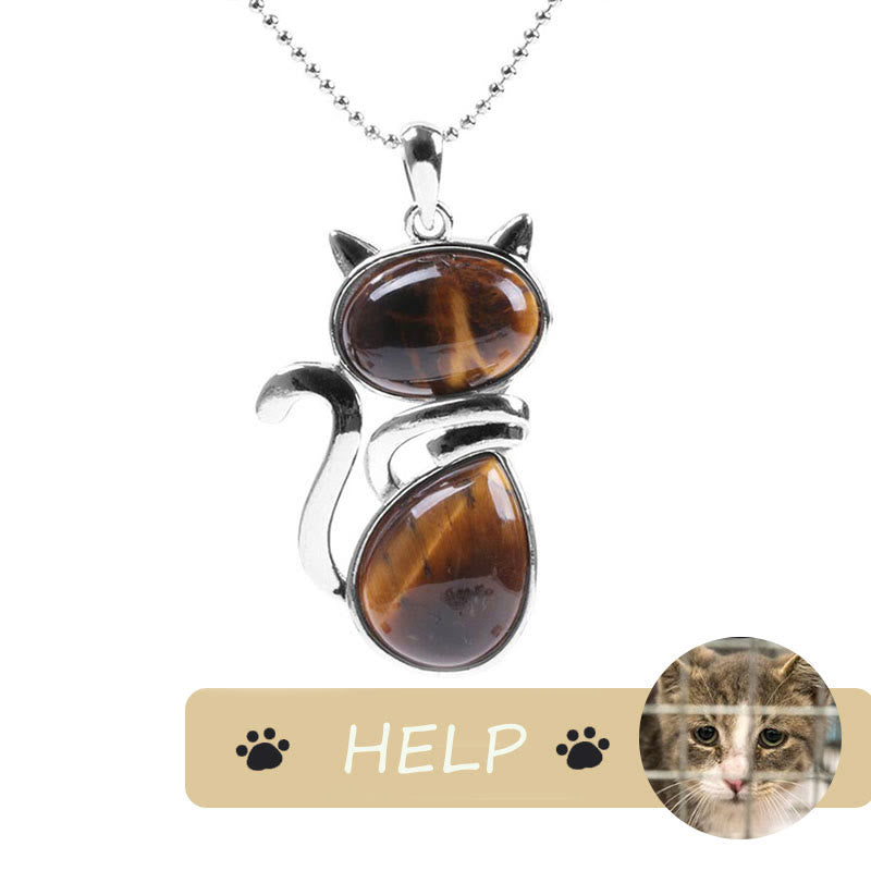 Collier avec pendentif en cristal naturel « Save A Cat » à motif de chat mignon pour protéger les chats - Œil de tigre - image 20