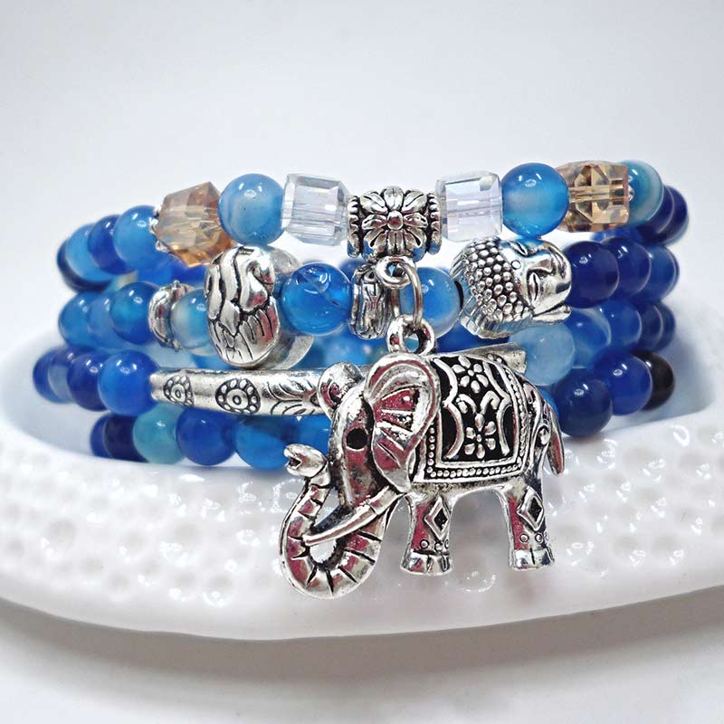 Buddha Stones Bracelet d'espoir en agate naturelle représentant un éléphant et Bouddha - image 3