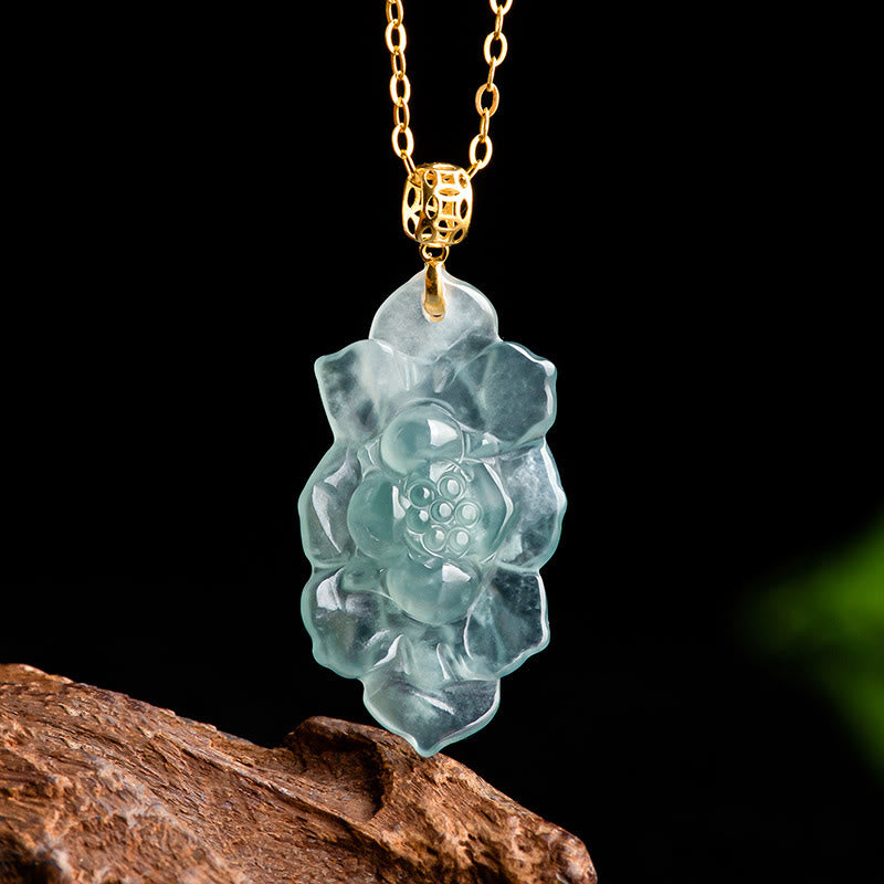Collier pendentif de prospérité en jade naturel en or 18 carats Buddha Stones et motif lotus - Jade (Prospérité ♥ Abondance) - image 1